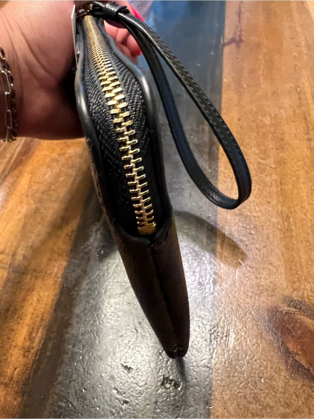 Coach Black and Brown Signature Wristlet with Gold Hardware - Picture 6 of 9